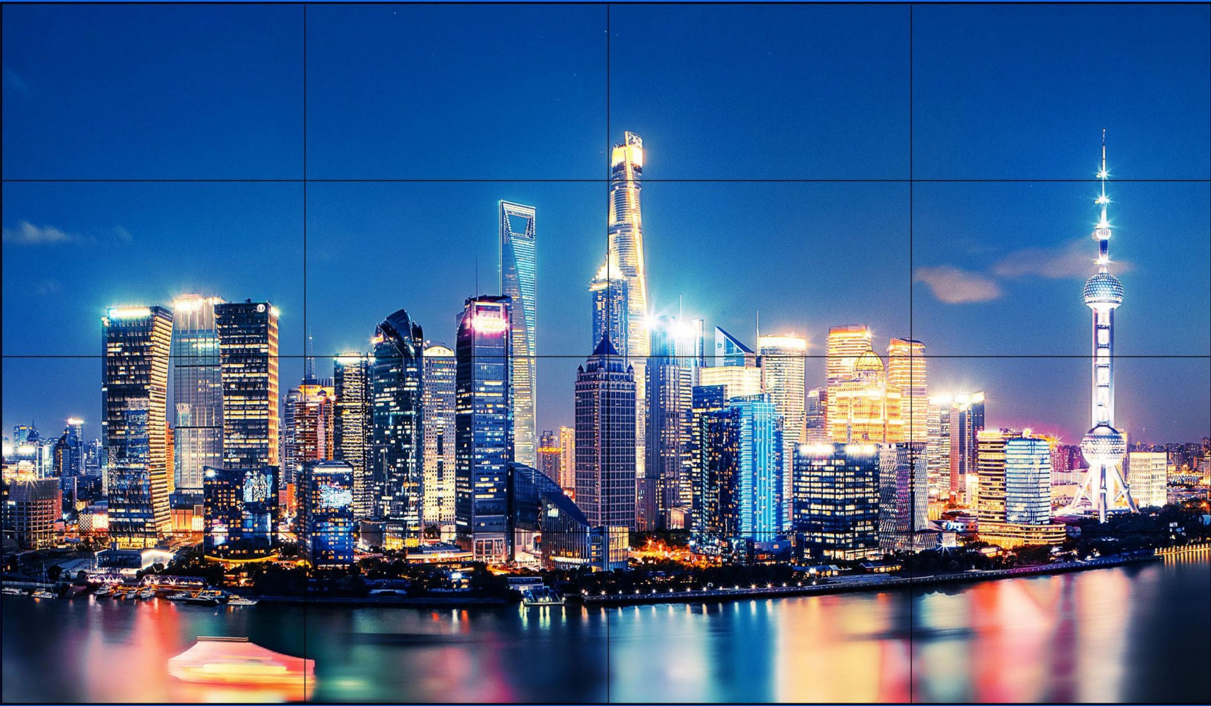 LCD video wall with city skyline